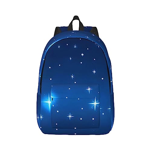 Blaue Sterne Muster Leinwand Große Kapazität Seesack mit verstellbaren Schultergurten für Schule Outdoor Sport, Schwarz , M