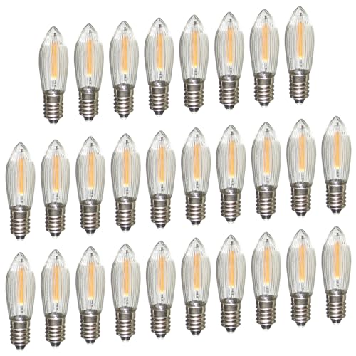 Erzgebirgslicht - AUSWAHL - 28 Stück LED Filament Topkerze 34 V 0,2 W für 7 Brennstellen E10 Riffelkerze Ersatzbirne Glühbirne Glühlämpchen für Lichterketten Pyramide Schwibbogen