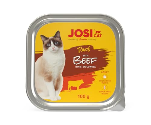 JOSICAT Paté with Beef (32 x 100 g) | getreidefreies Nassfutter mit Rind | Alleinfuttermittel für ausgewachsene Katzen | Powered by JOSERA