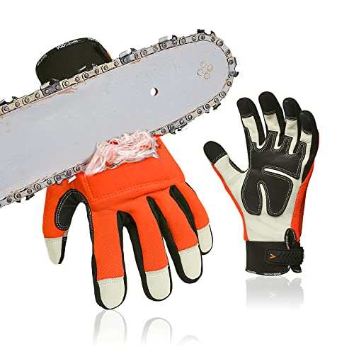 Vgo... 1Paar Kettensägenhandschuhe aus Rindsleder,12-Schicht Kettensägenschutz, Sicherheit-Arbeitshandschuhe, Mechanikerhandschuhe (CA9760CS)