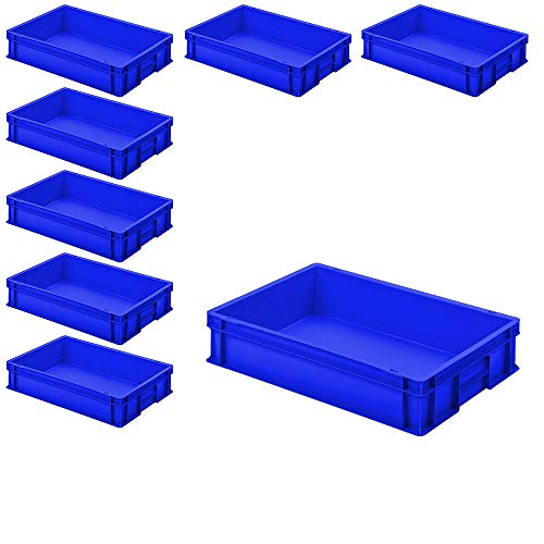 8x Eurobehälter mit 2 Griffleisten, 600x400x120 mm, blau