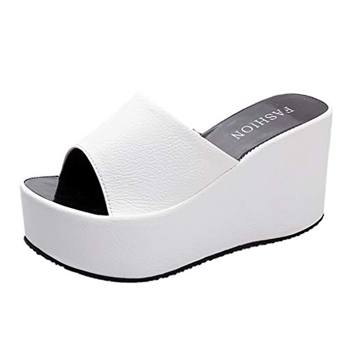 Damen Sandalen Plateauschuhe Wedge Platform Slingback Wedge Peep Toe Slip On Sommer Outdoor Sandals(3-Weiß/White,37)