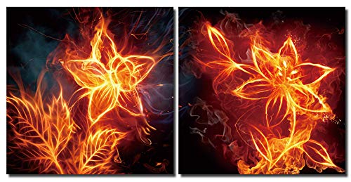 Haus und Deko Wandbild 2-teilig Feuer Blumen glühend heiße Flammen Kunstdruck 2 Bilder auf Holzfaserplatte je 50x50 cm einfache Montage
