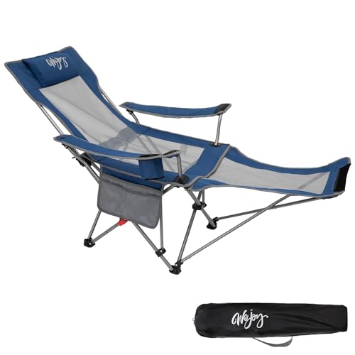 #WEJOY 2-in-1 Campingstuhl Klappbarer Liege Faltbarer Strandstuhl mit Verstellbarer Rückenlehne & Fußstütze Blau