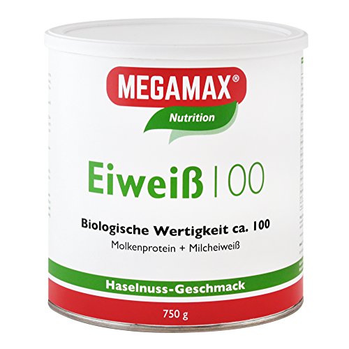 Megamax Eiweiss Haselnuss 750 g | Molkenprotein + Milcheiweiß Für Muskelaufbau,Diaet | 2k-Eiweiss ideal zum Backen | hochdosiert Low Carb Shake | aspartamfrei Proteinpulver mit Aminosäuren