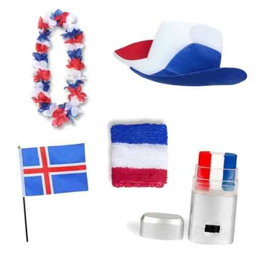 Sonia Originelli Fan-Paket EM Island Iceland Fußball Hut Kette Schminke Schweißband Flagge
