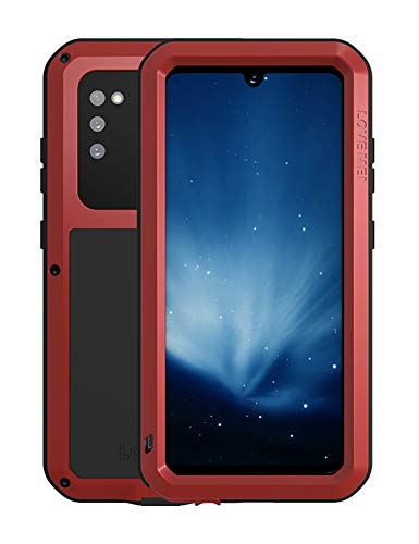 FONREST Love Mei Schutzhülle für Samsung Galaxy A41, 15,5 cm (6,1 Zoll), stoßfest, Hybrid-Aluminium, staubdicht, mit gehärtetem Glas, Rot