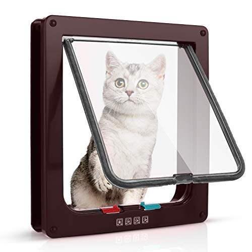 Sailnovo Katzenklappe 4-Way Magnetic Lock hundeklappe Haustiertüre Cat Flap große， 23.5*25*5.5cm Dog Cat Pet Door Flap Easy Install with Telescopic Frame with Heavy Duty Quiet Magnetic Frame, L braun