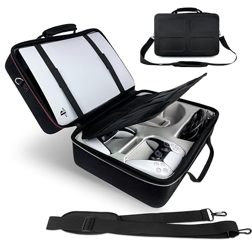 MyGadget Tasche kompatibel mit Sony Playstation 5 Disk | Digital - Transporttasche mit Schultergurt - auch für Controller | Headset | Zubehör - Schwarz