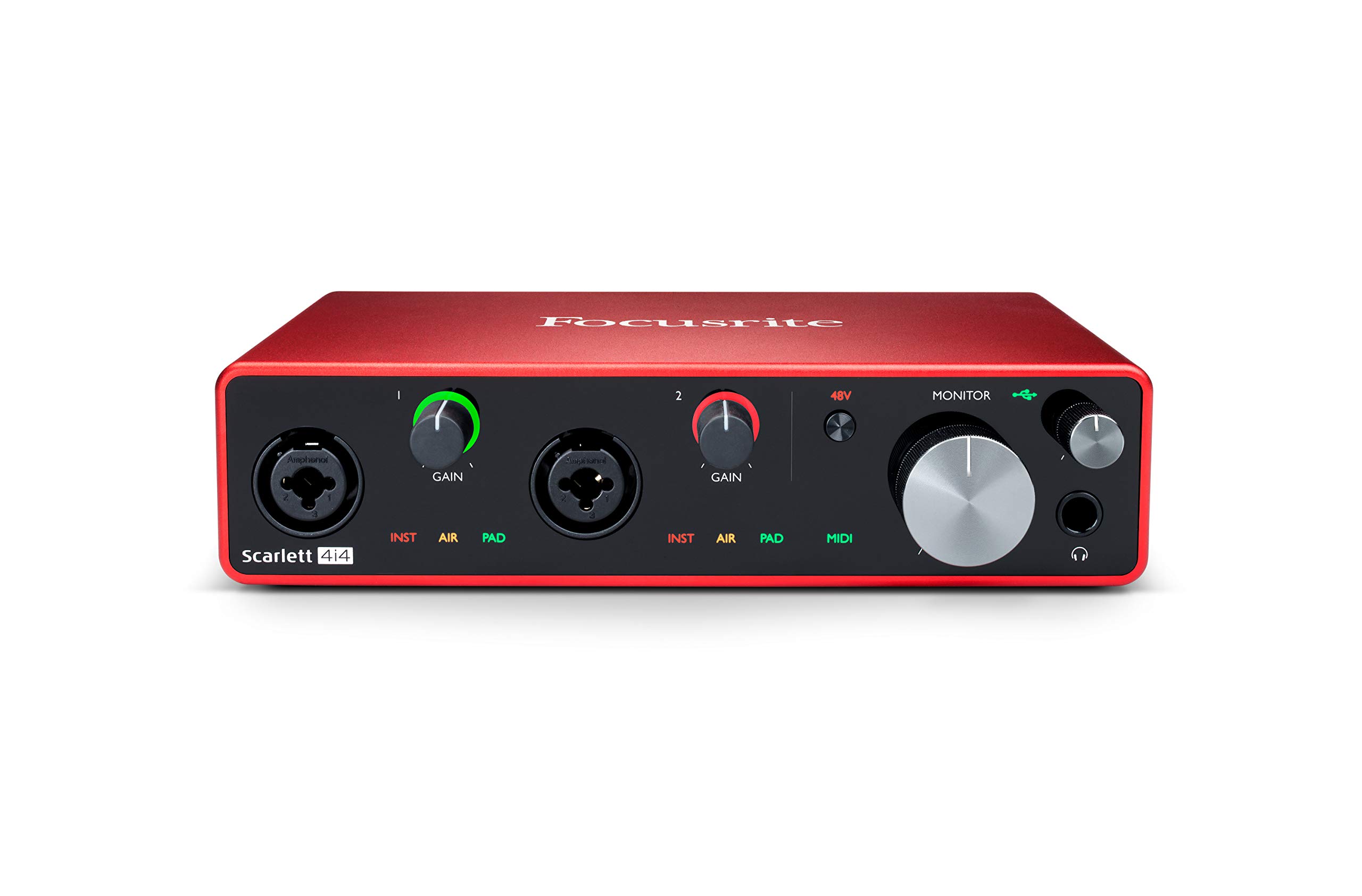 Focusrite Scarlett 4i4 3. Gen USB-Audio-Interface für Aufnahmen, Kompositionen und Streaming — High-Fidelity, Aufnahmen in Studioqualität mit transparenter Wiedergabe