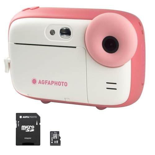 AGFA PHOTO Realikids Instant Cam + 1 Micro-SD-Karte 32 GB – Sofortbildkamera für Kinder, LCD-Display 2,4 Zoll, Lithium-Akku, Selfie-Spiegel und Fotofilter – Rosa