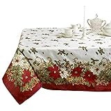 Violet Linen Dekorative Tischdecke mit Weihnachtsstern und Stechpalmenbeeren, 152,4 x 259,1 cm
