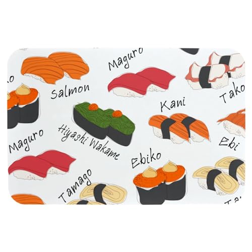 MUOOUM Japanischer Sushi-Badezimmerteppich, wasserabsorbierend, rutschfest, Badezimmer-Fußmatte, Teppich, kühl, dünn, waschbar, schnell trocknend, für Dusche, Badewanne, Innentür, 50 x 80 cm