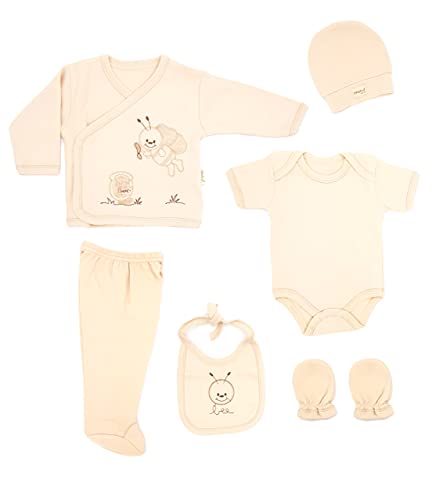 Neugeborenen Baby Geschenk Set 100% natürliche Baumwolle Erstausstattung Ausstattung Unisex Kleidung Geschenkset für Babys 0-4 Monate (Biene)