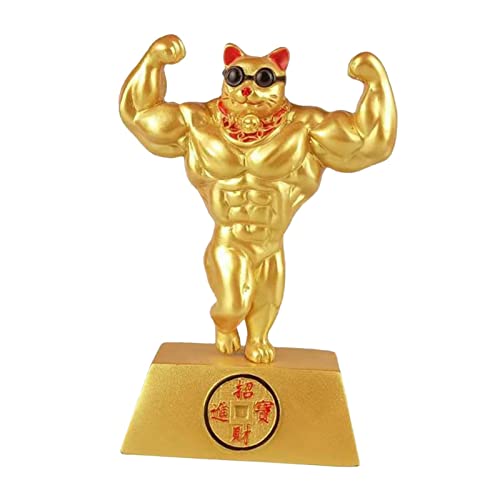 Gold Chinesische Glückskatze Figur Muskel Arm Öffnung Geschenk Dekoration Geschenk Feng Shui Harz für Wohnzimmer Geschäft Büro Willkommen Viel Glück