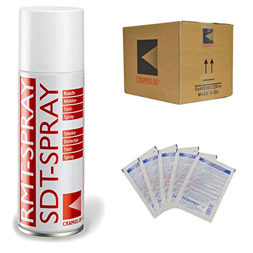 RMT Spray - VPE: 12 x 200ml Spraydose - Rauchmelder-Test-Spray - ITW Cramolin - 1391411 - Testspray für Rauchmelder zur Testauslösung inkl. 6 St. DEWEPRO® SingleScrubs