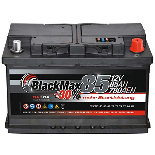 Autobatterie 12V 85Ah BlackMax + 30% Edition Starterbatterie ersetzt 74Ah 75Ah 77Ah 80Ah
