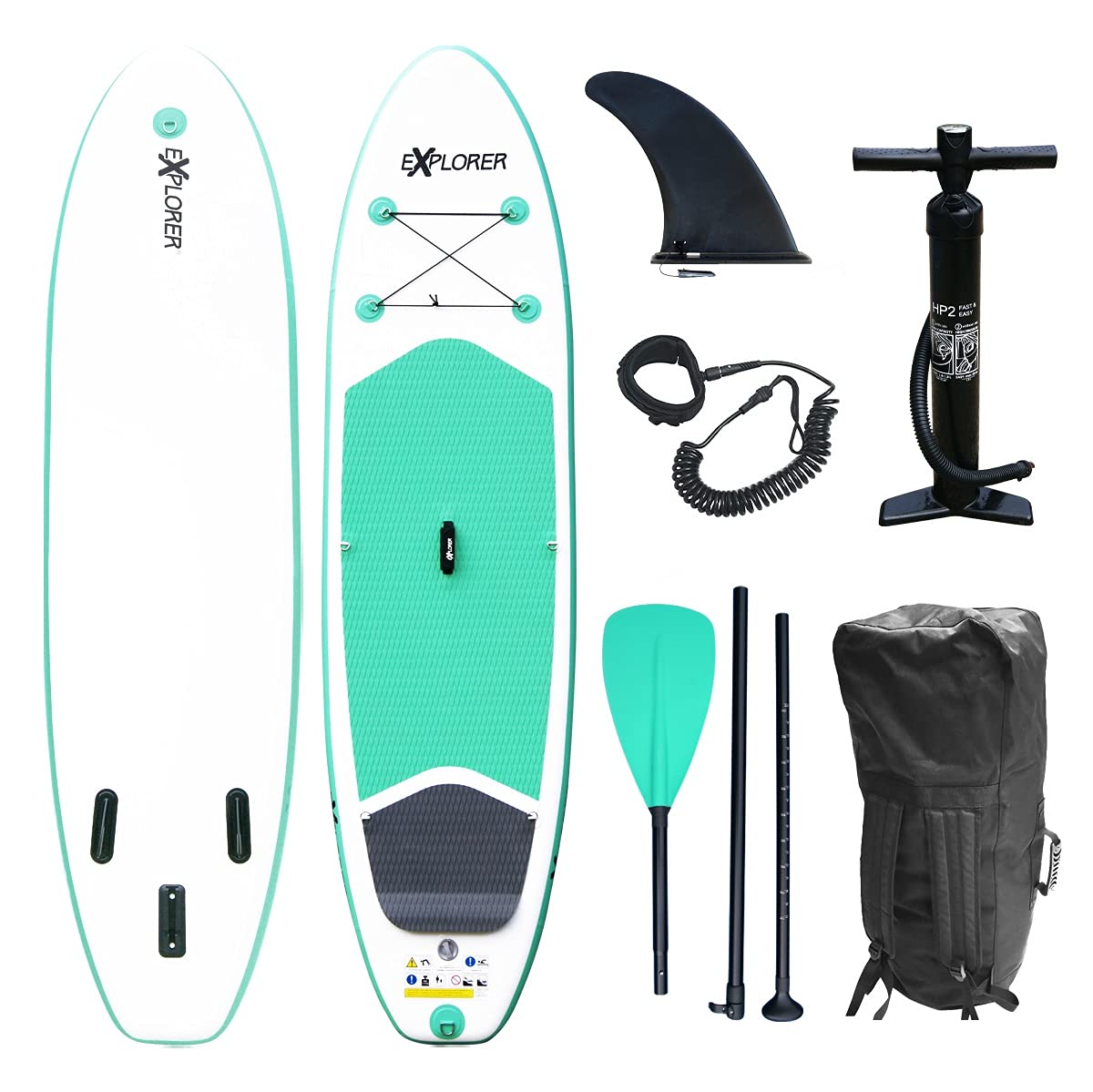 EXPLORER Stand up Paddling Board - 300cm x 76cm x 12cm - Perfektes SUP Board für Einsteiger und Fortgeschrittene im Komplettset - komplettes Set Paddle Board aufblasbar inkl. Paddel, Pumpe, Tasche