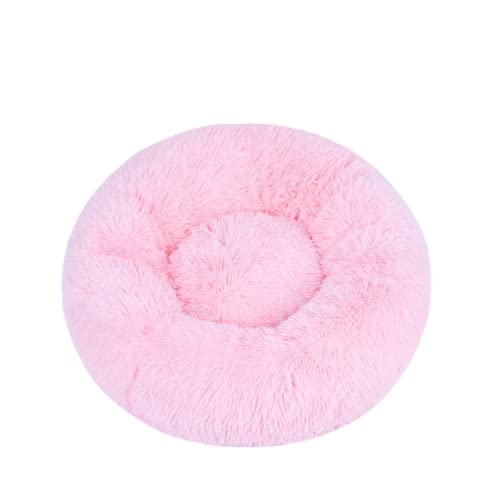 Zoomlie Plüsch-Donut-Hundebett für kleine, mittelgroße und große Hunde, beruhigendes Hundebett, Anti-Angst-Hundebett, weiches, bequemes Hundebett, waschbares Haustierbett (Pink2,120 cm)