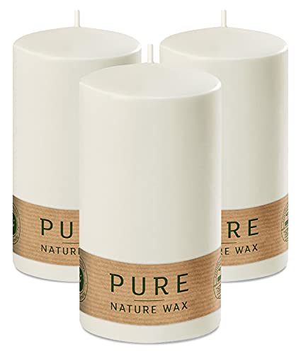 Hyoola Pure Natürliche Stumpenkerzen - Stumpen Kerzen aus 100% Natürlichem Wachs - Paraffinfrei - Ø 7 x 13 cm - Weiße Kerzen Lange Brenndauer - 3er Pack