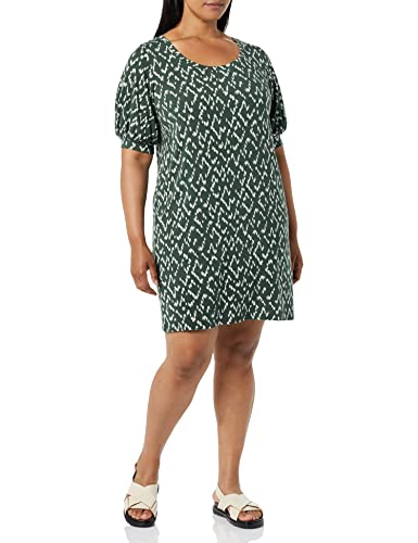 Amazon Aware Damen Übergröße T-Shirt-Kleid aus Modal mit ellenbogenlangen Puffärmeln (in Übergröße erhältlich), Dunkelgrün/Elfenbein, 3XL Große Größen