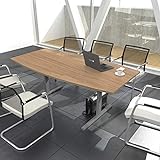 EASY Konferenztisch Bootsform 180x100 cm Ahorn Besprechungstisch Tisch, Gestellfarbe:Silber
