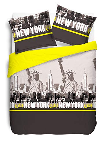 Vision New York Bettbezug mit 2 Kissenbezügen, Baumwolle, Baumwolle, gelb, 200 x 200 cm