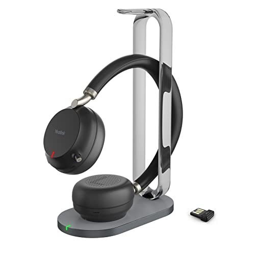 Yealink BH72 Bluetooth Headset mit Wireless Ladepad,Microsoft Zertifizierte Stereo Kopfhörer mit Noise Cancelling Mikrofon,USB Bluetooth Adapter,40h Akkuleistung,Einziehbarer Versteckter Mikrofonarm
