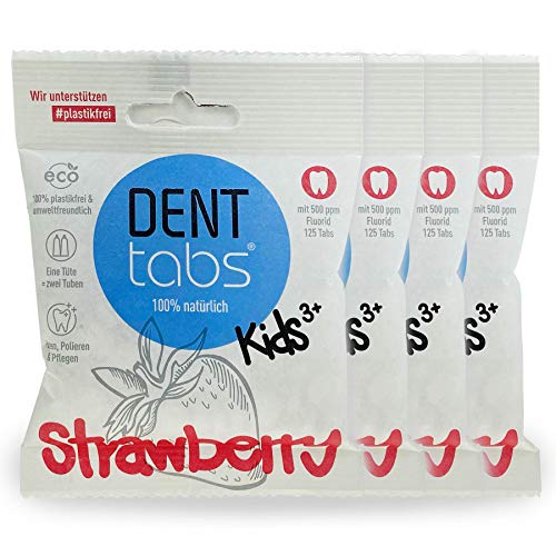 Zahnputztabletten Denttabs KIDS Strawberry (4x125Stk) Plastikfrei mit Fluorid