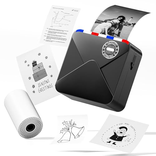 PokeLabel M02S Minidrucker Taschenfotodrucker Bluetooth Thermodrucker, tragbares 300dpi HD Drucksystem mit 3 Druckgrößen, für Journal, Reisen, Fotodruck, Studie