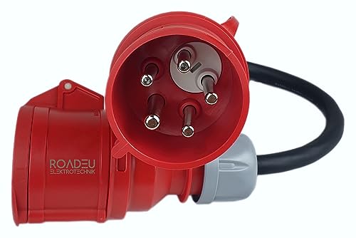 RoadEu - CEE Adapter 32A auf 32A mit Phasenwender - Starkstrom Adapter 32A Stecker auf 32A Kupplung - 0,5 Meter - CEE Verlängerungskabel