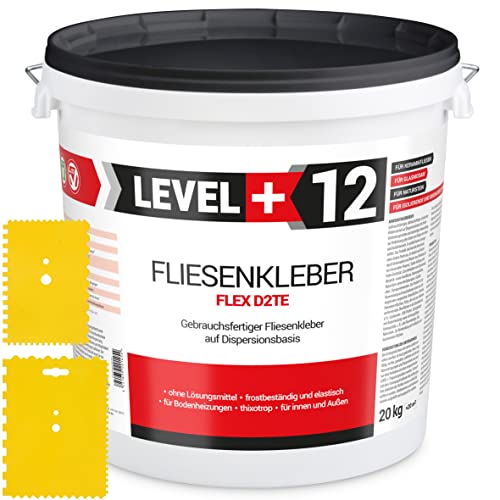 Fertig Fliesenkleber 20kg Weiß + 2St. Zahnspachtel Kunstoff Steinkleber Flexmörtel Dispersions-Kleber SET RM12 TR