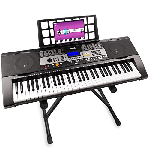 MAX KB3 Electronisch Keyboard Piano met 61 aanslaggevoelige toetsen, trainingsfunctie, mp3 speler en in hoogte verstelbare keyboardstandaard