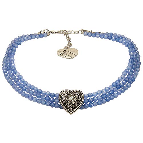 Alpenflüstern Trachten-Perlen-Kropfkette Ornament-Herz - nostalgische Trachtenkette, eleganter Damen-Trachtenschmuck, Dirndlkette hell-blau DHK261
