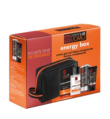 Dermolab Herren Energiebox zur Bekämpfung von Anzeichen von Müdigkeit und Stress, enthält: Gelcreme gegen Energie, 50 ml, Revitalisierende Aftershave-Lotion, 100 ml, Sportsack