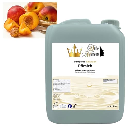 Dampfbad Emulsion Pfirsich - 5 Liter - gebrauchsfertig für Dampfbad, Dampfdusche, Verdampferanlagen in Premium Qualität von Dufte Momente …