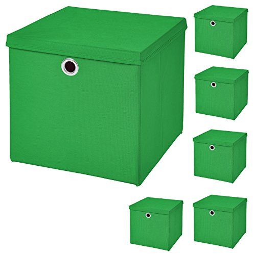 StickandShine 6er Set Grün Faltbox 28 x 28 x 28 cm Aufbewahrungsbox faltbar mit Deckel
