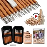 HOLZWURM Holz-Schnitzwerkzeug Set 12-tlg, inkl. Tasche, Anleitung & Abziehstein, ideales Schnitzmesser-Set für Anfänger und Profis…