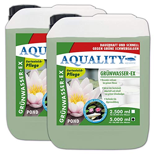 AQUALITY Gartenteich Grünwasser-EX (Besonders wirksam bei grünem Wasser, dauerhaft und schnell, grüne Schwebealgen, verhindert die Algenneubildung), Inhalt:10 Liter