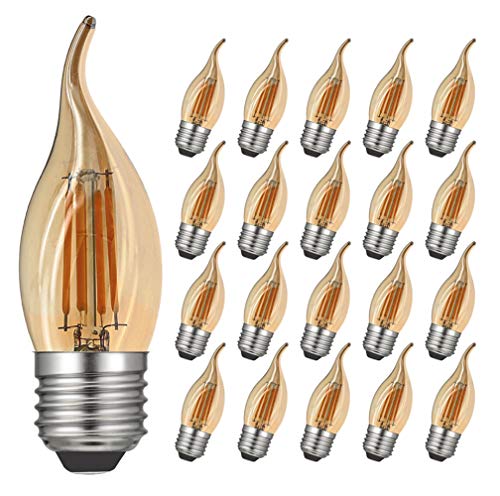 RANBOO Glühbirne Kerze E27 Vintage 4W / ersetzt 40W Halogenlampen / 400 Lumen/Warmweiß 2700K / 220-240V AC/Leuchtmittel E27 Kerzenform/Nicht Dimmbar/Amber Glas / 20er-Pack