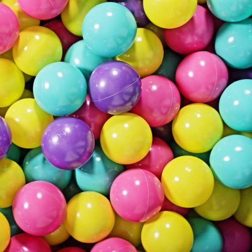 MEOWBABY 500 ∅ 7Cm Kinder Bälle Spielbälle Für Bällebad Baby Plastikbälle Made In EU Türkis/Dunkelrosa/Violett/Limette