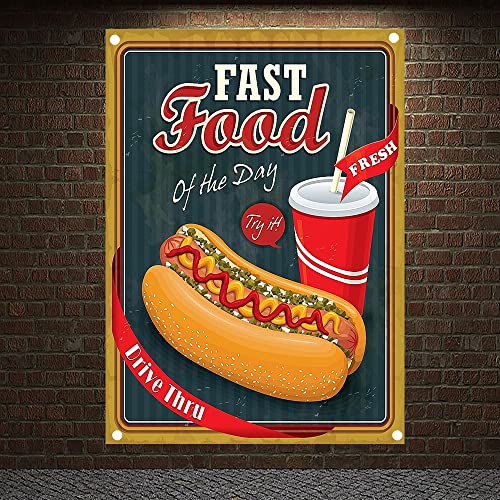 Breakfast Burgersramensteak Grill Fast Food Seefahrt Hot Dogs Food Ad Wandteppich Banner Wandbehang Flagge Bar Cafe Restaurant Küche Wanddekor Poster 96 x 144 cm (Nr. 4)