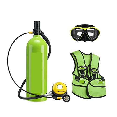 Tauchtank 2L Tauch-Atemschutzmaske, Tauchausrüstung, Aluminiumflasche, Gasflasche, Erwachsene, Schwimmen, Schnorcheln, Schnorchel, Restdruckmessgerät Atmen Sie sanfter (Color : Green, Size : A)