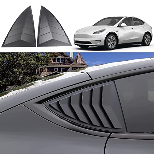 für Tesla Model Y Hintere Seitenfenster Lamellen 2PCS ABS Air Vent Scoop Louvers Fensterabdeckungen Sun Rain Shade Vent Cool-Style für Tesla-Modell Y 2019-2023 Außenzubehör(Matt Black)