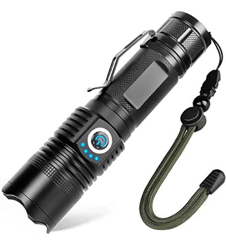 ASORT Stufenloses Dimmen Taschenlampe XHP190 Led 24000 Lumen, Extrem Hell Taschenlampe USB Aufladbar Taktische Taschenlampen,IPX6 Wasserdicht 6 Lichtmodi für Camping Wandern(Mit 26650 Akku)