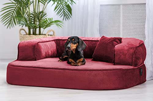 tierlando® Orthopädisches Hundesofa Sharleen VISCO Plus Hundebett kuscheliger Teddystoff A Größe: SH3-80x60cm | B Farbe: 29 Bordeaux
