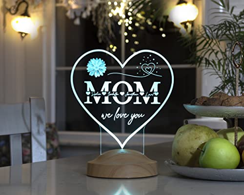 Geschenkelampe Persönliches Muttertagsgeschenk mit Fernbedienung Herz-förmiges Nachtleuchten Personalisierte Geschenke Mama Lampe Geschenkideen zum Muttertag (MOM Herz)