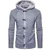 Strickjacke herren Kolylong® Herren Herbst Winter Warm Strickmantel mit Kapuze Vintage Hoodie Grobstrick Verdickte kapuzenpullover Sport Pullover Cardigan Mantel Pulli Sweatjacke Tops (XXL, Grau)