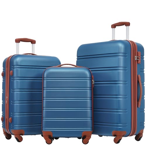 SPOFLYINN Gepäck-Sets, 3-teilig, leicht, erweiterbar, mit TSA-Schlössern, 360° drehbare Räder, geräumiger Stauraum, Hartschalenkoffer, 50,8 cm, 61,1 cm, 71,1 cm erhältlich, Marineblau, Einheitsgröße,