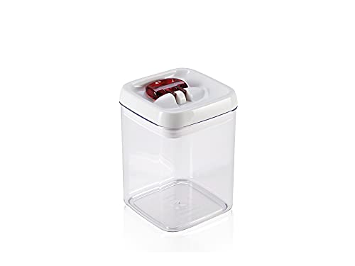 Leifheit Fresh and Easy Vorratsbehälter 1, 6L, eckig, luft- und wasserdichte Vorratsdose mit patentierter Einhand-Bedienung, Frischhaltedose, stapelbare Aufbewahrungsboxen, transparent, rot